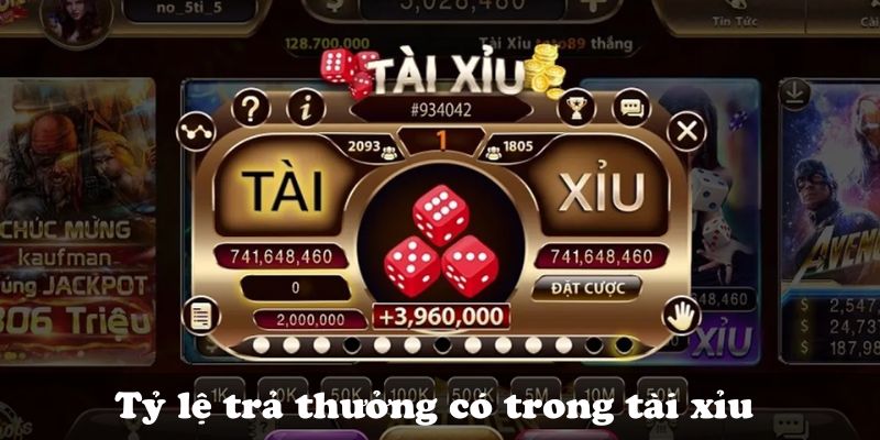 Tỷ lệ trả thưởng có trong tài xỉu 